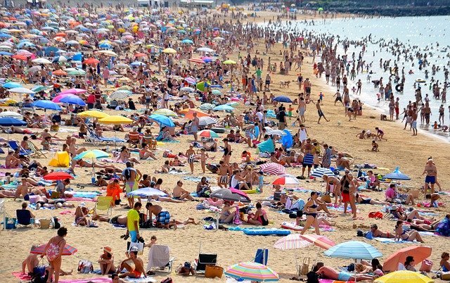 crowded beach near london